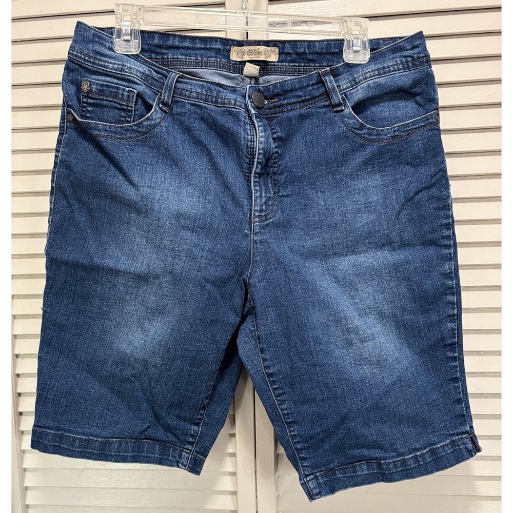 Nine West Vintage Bermuda Denim Jean Shorts‎ Med Wash Size 14 Mid Rise Zip